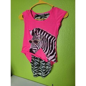 Dream Girl Girls Top Shirt Neon Pink Zebra With Sunglasses